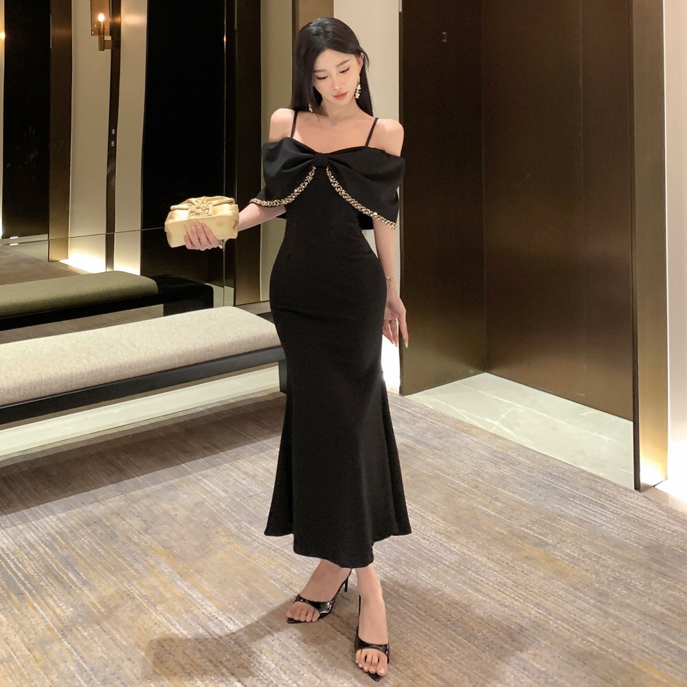 Slim black mermaid formal dress beading temperament dress