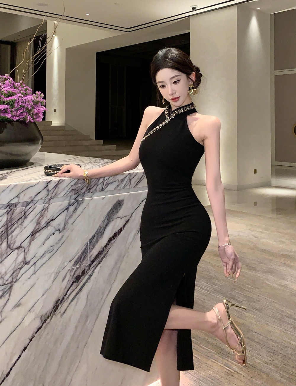 Retro Chinese style package hip slim elegant dress