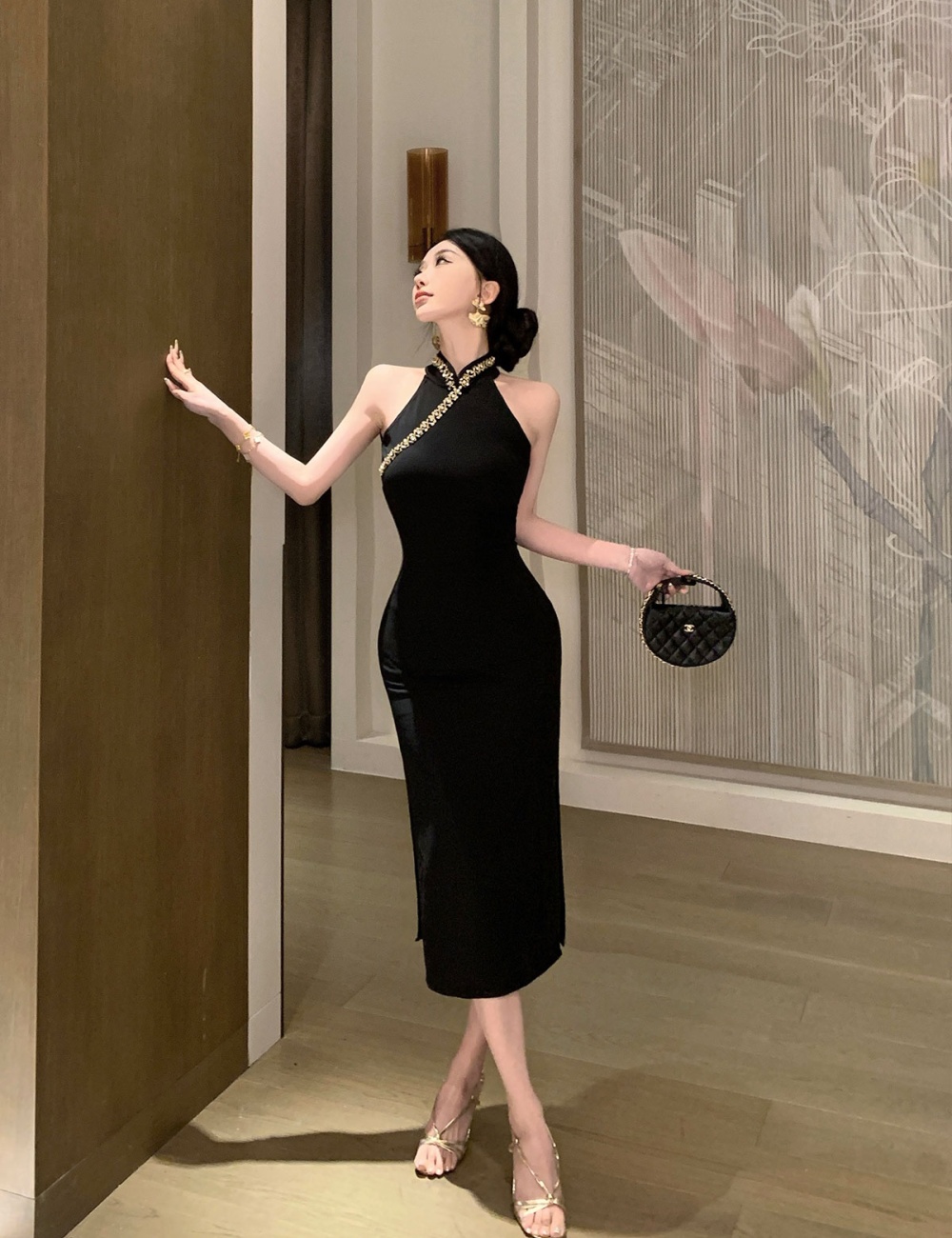 Retro Chinese style package hip slim elegant dress