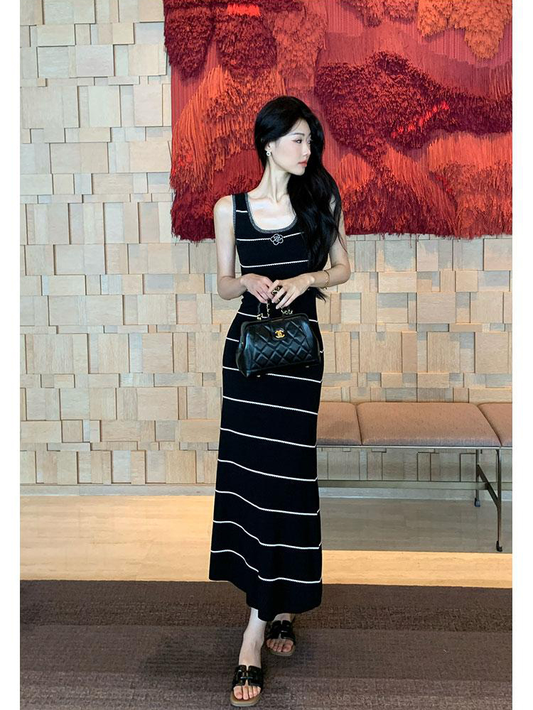 Summer sleeveless dress Korean style stripe long dress