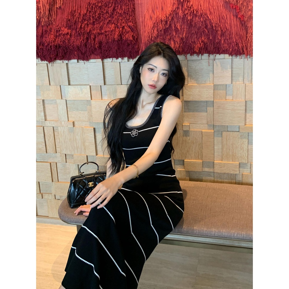 Summer sleeveless dress Korean style stripe long dress