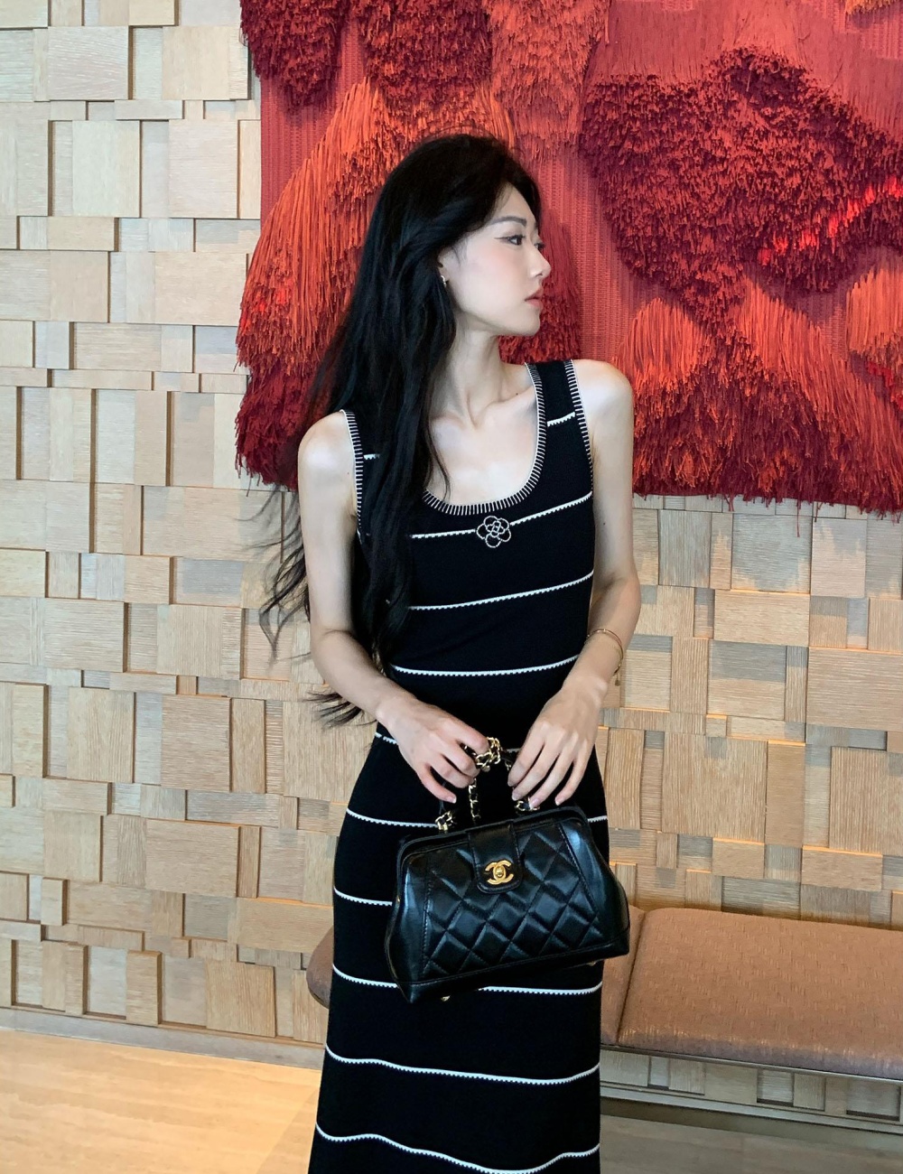 Summer sleeveless dress Korean style stripe long dress