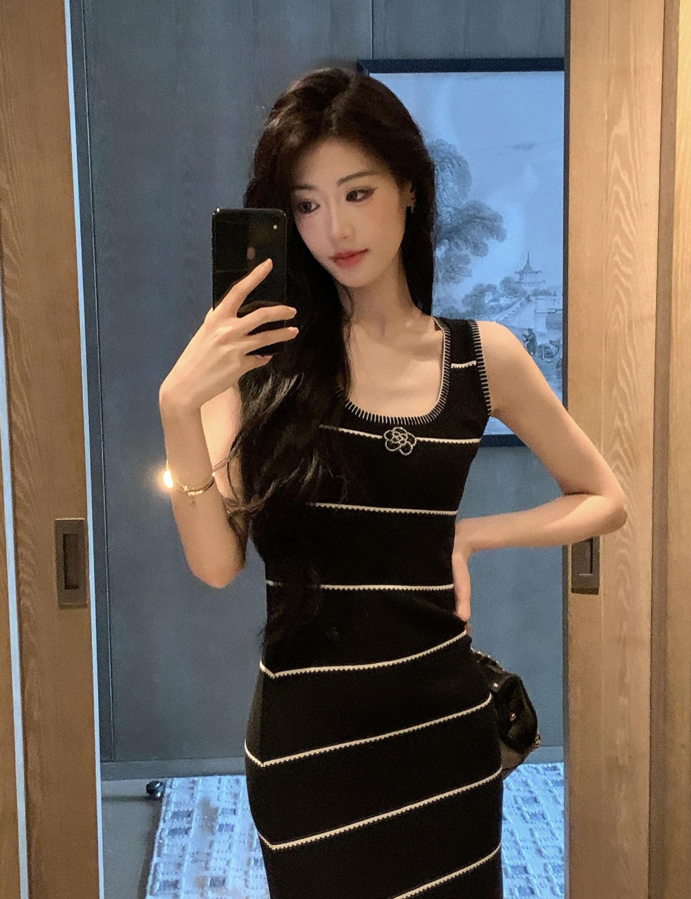 Summer sleeveless dress Korean style stripe long dress