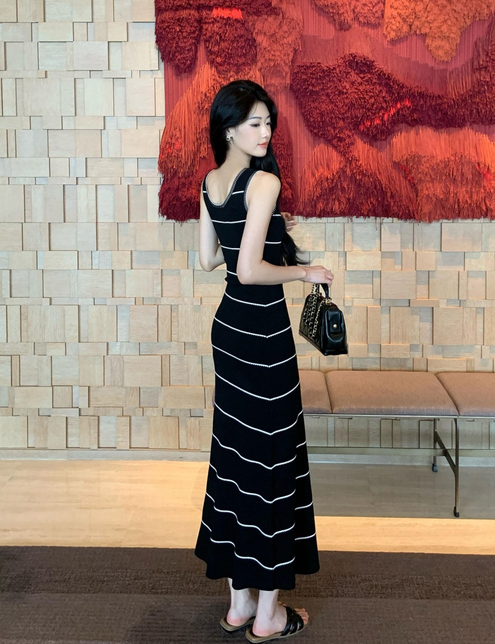 Summer sleeveless dress Korean style stripe long dress