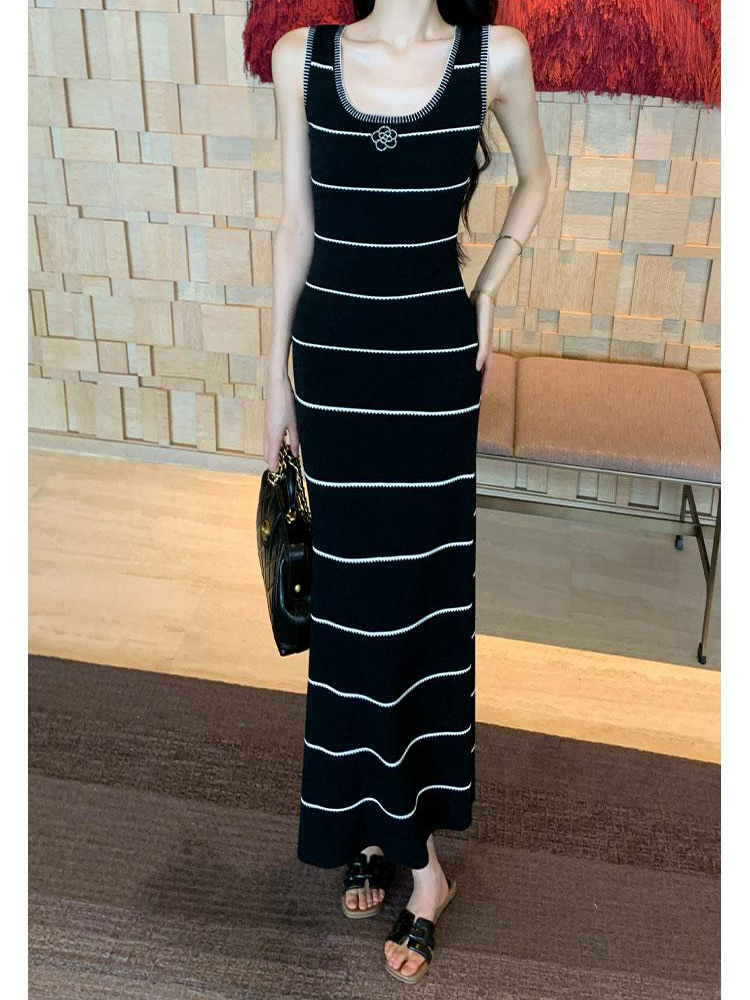 Summer sleeveless dress Korean style stripe long dress