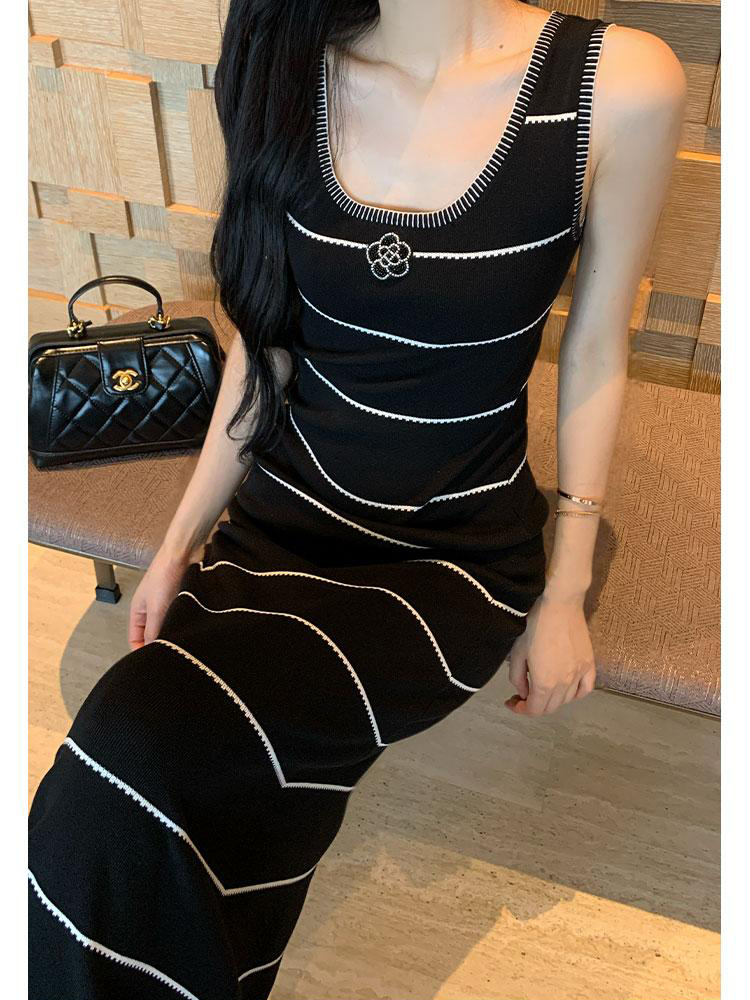 Summer sleeveless dress Korean style stripe long dress