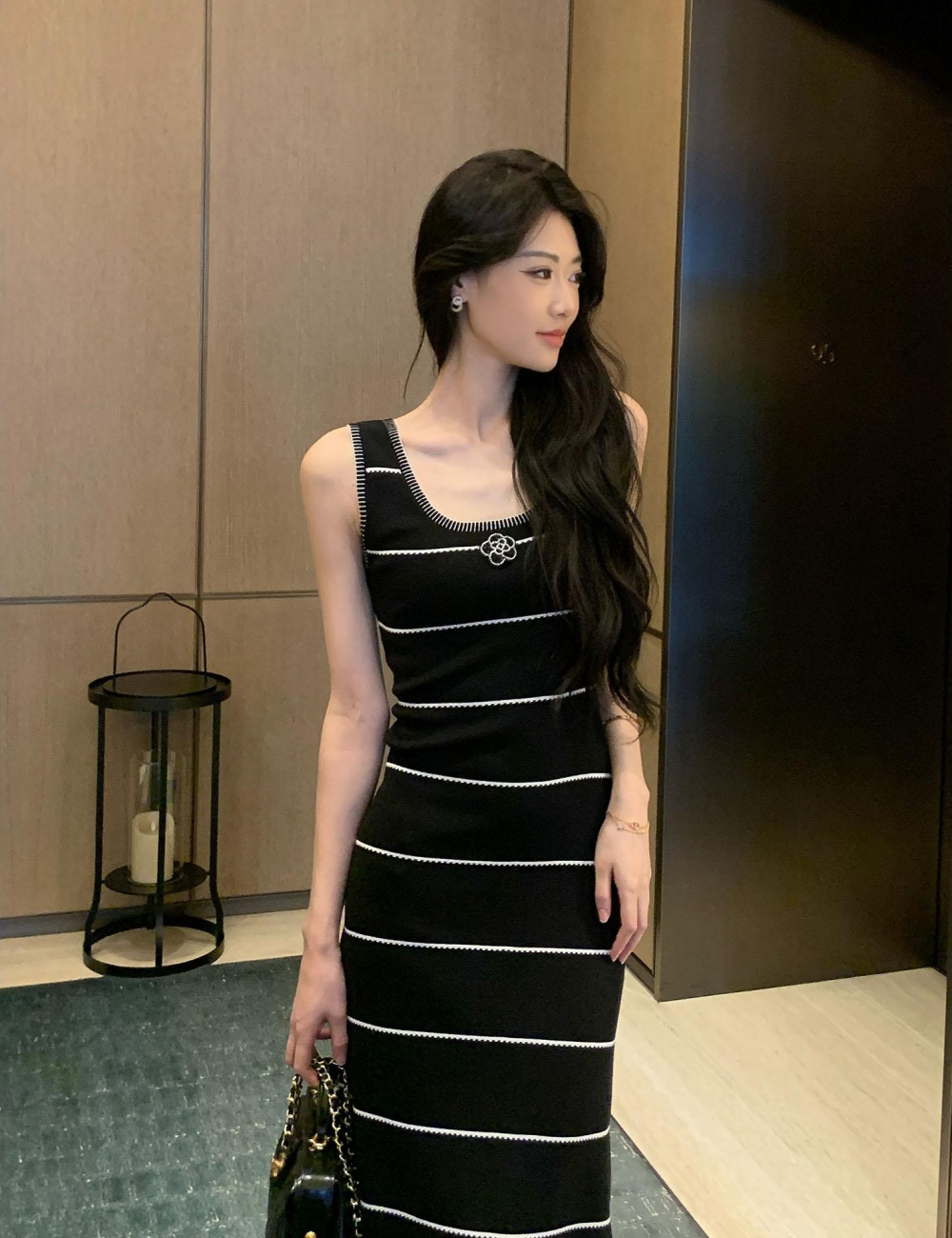 Summer sleeveless dress Korean style stripe long dress