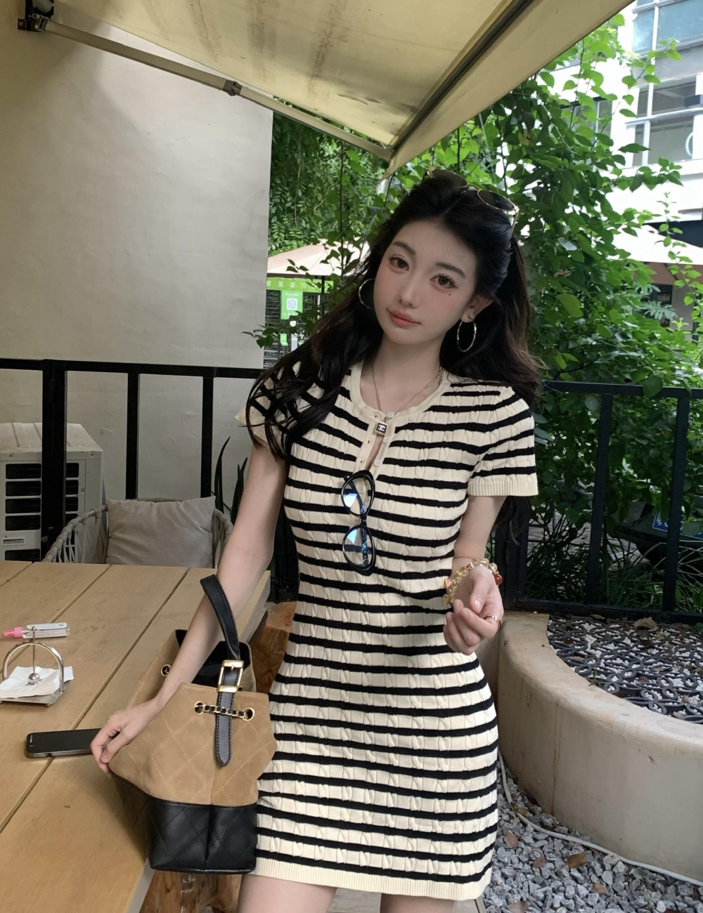 Pinched waist Casual summer slim high waist dress