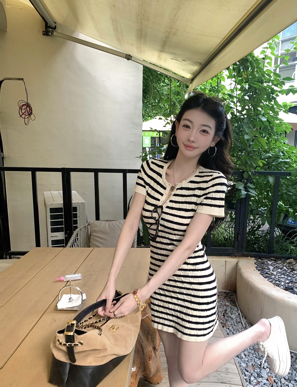 Pinched waist Casual summer slim high waist dress
