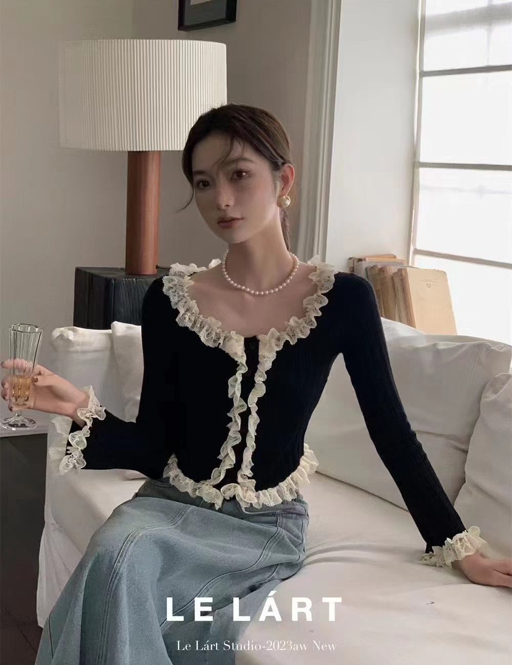 Round neck temperament cardigan enticement sweater