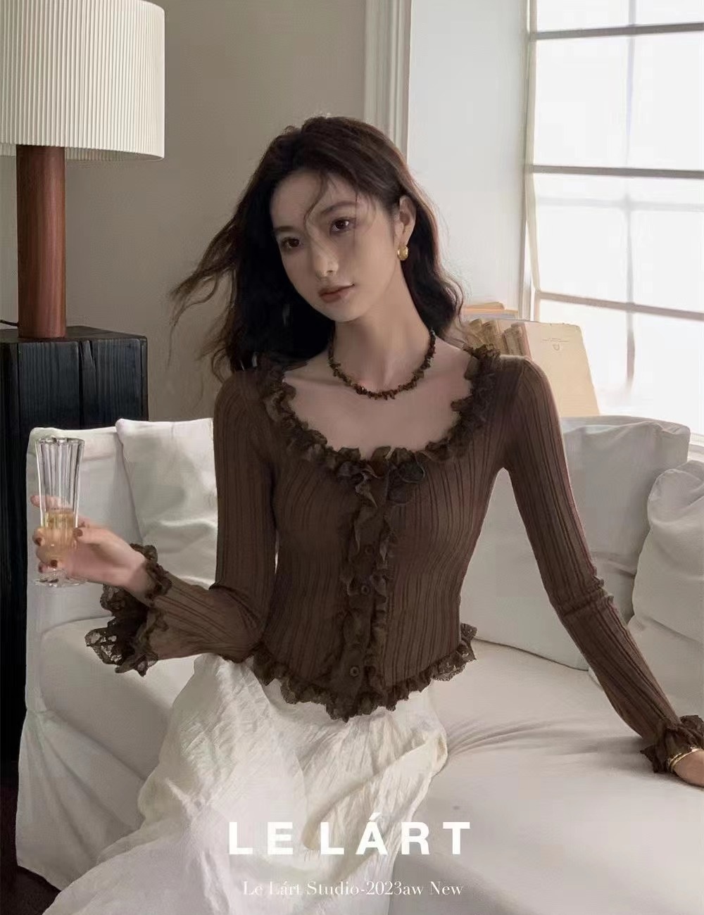 Round neck temperament cardigan enticement sweater