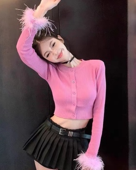 Slim short long sleeve cardigan pink spicegirl tops for women