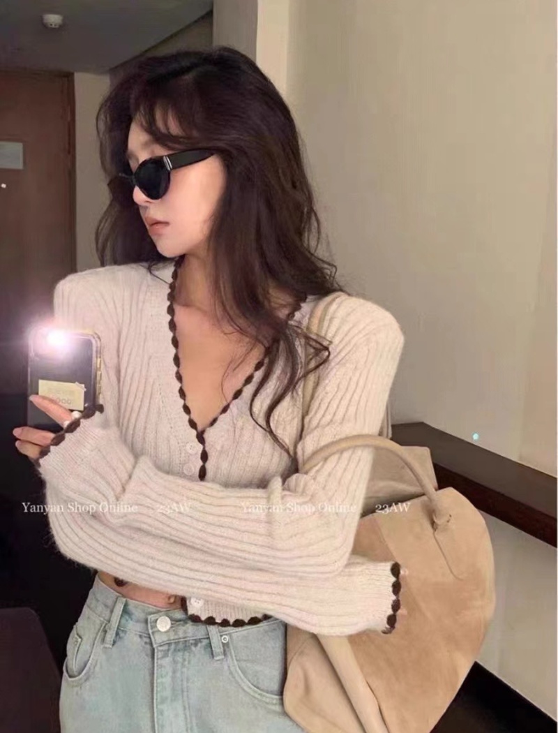 Mixed colors breasted sweet knitted Korean style sweater