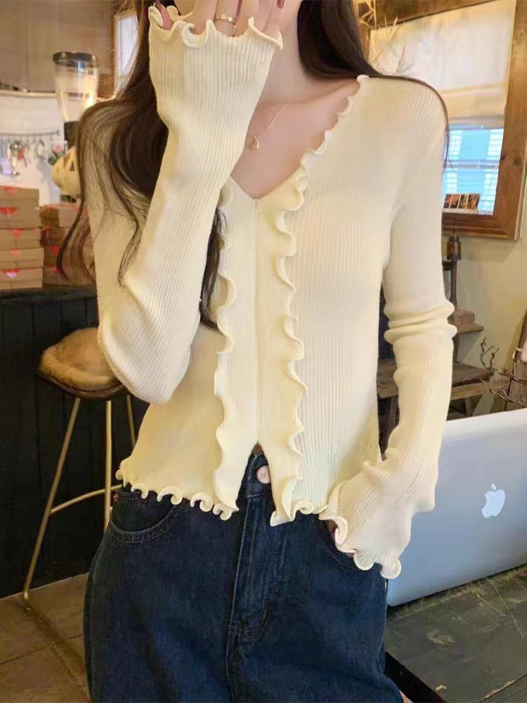 Inside the ride wood ear sweater slim autumn tops for women