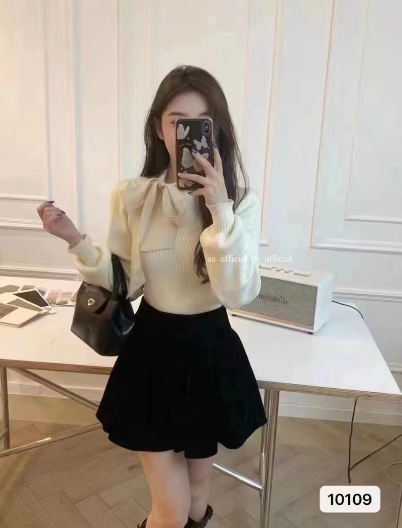 Bandage pure autumn square collar tops for women