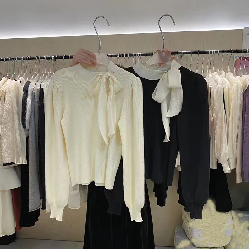 Bandage pure autumn square collar tops for women