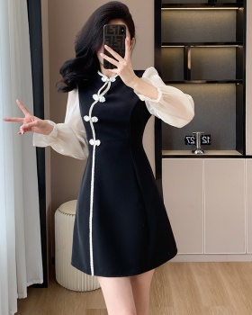 Light Chinese style splice cheongsam temperament autumn dress