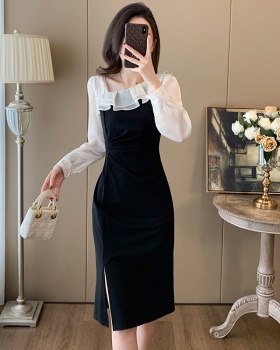 Oblique collar formal dress dress