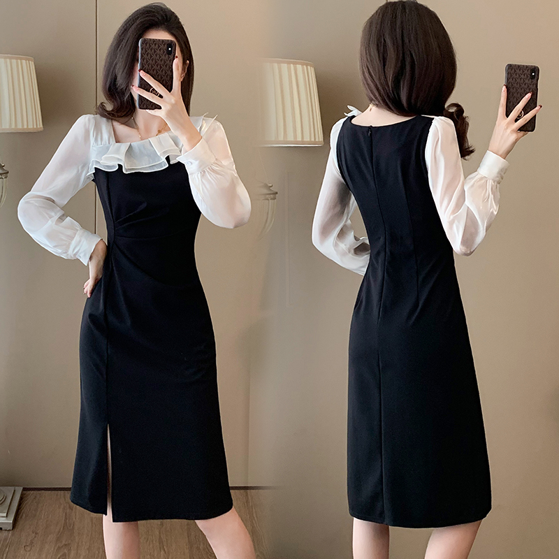 Oblique collar formal dress dress