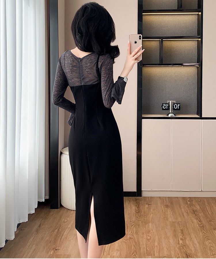Splice France style Pseudo-two long slim temperament dress
