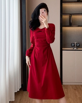 Ladies autumn fold long dress France style fashion Casual dress