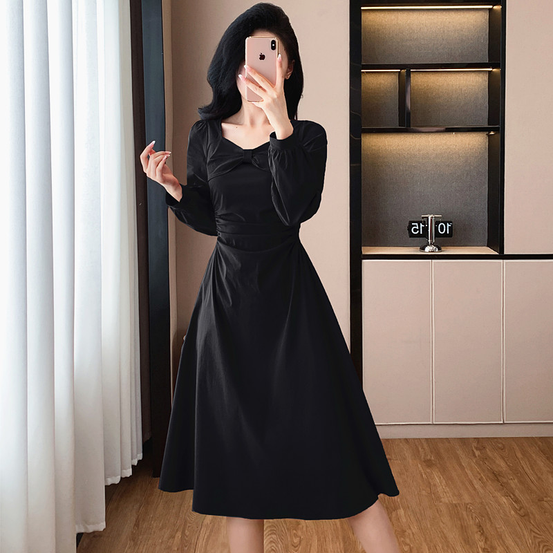 Ladies autumn fold long dress France style fashion Casual dress