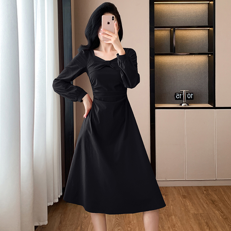 Ladies autumn fold long dress France style fashion Casual dress