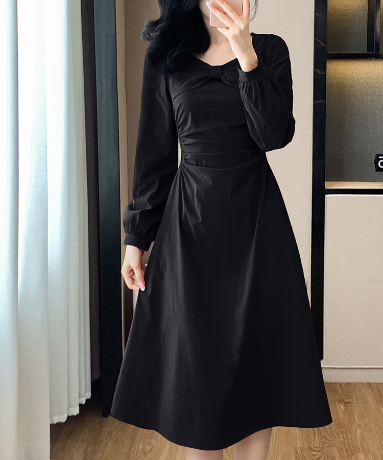 Ladies autumn fold long dress France style fashion Casual dress