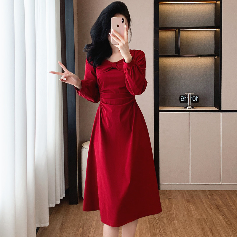 Ladies autumn fold long dress France style fashion Casual dress