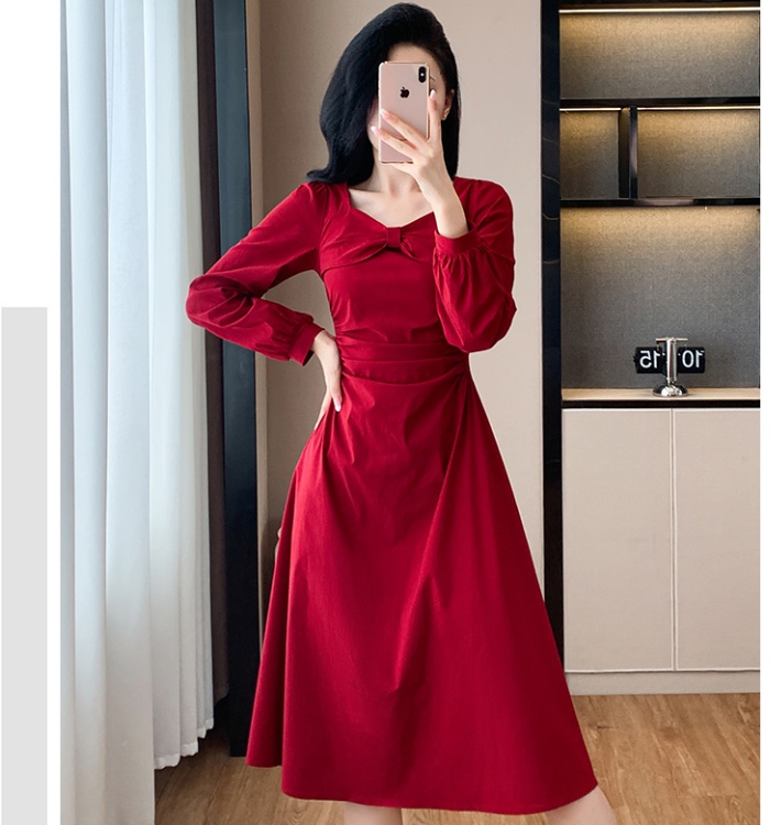 Ladies autumn fold long dress France style fashion Casual dress