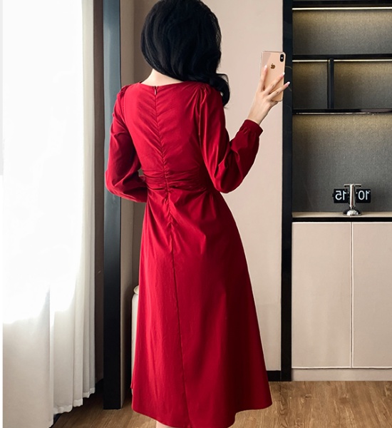Ladies autumn fold long dress France style fashion Casual dress