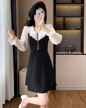 Sweet zip gauze A-line temperament autumn dress