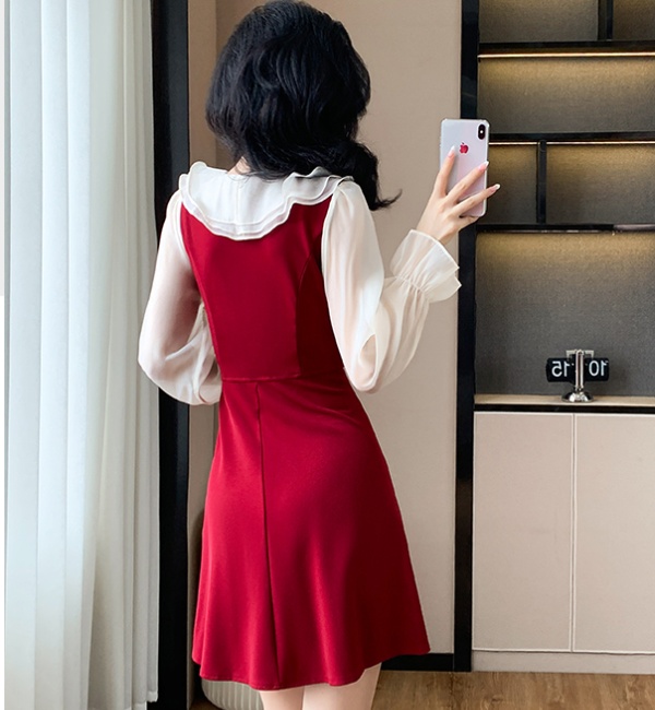 Sweet zip gauze A-line temperament autumn dress