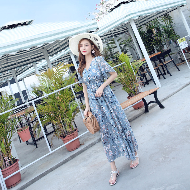 Frenum temperament long dress vacation slim dress