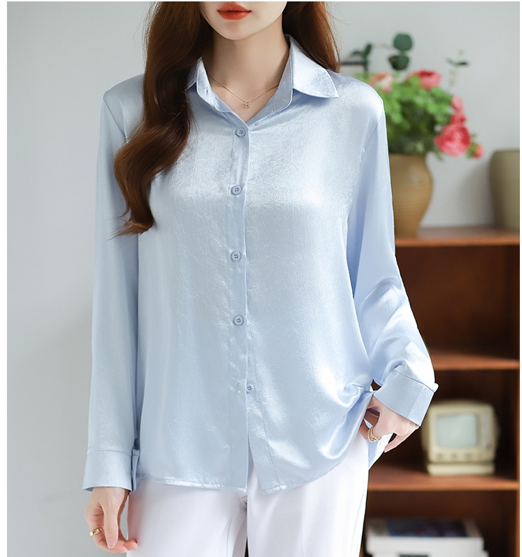 Commuting long sleeve satin loose wrinkle shirt for women