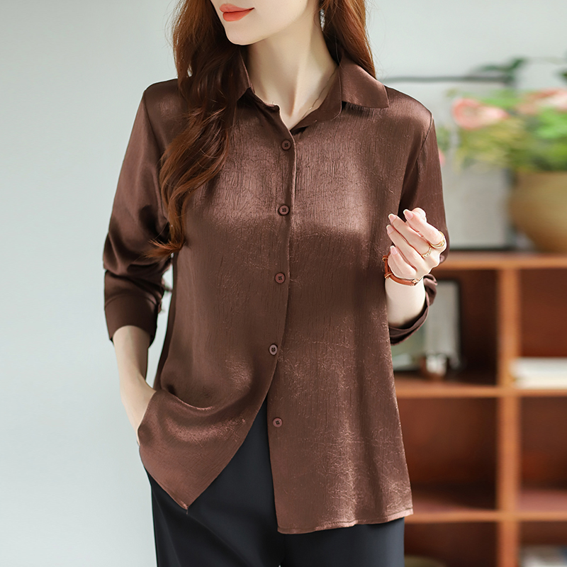 Commuting long sleeve satin loose wrinkle shirt for women