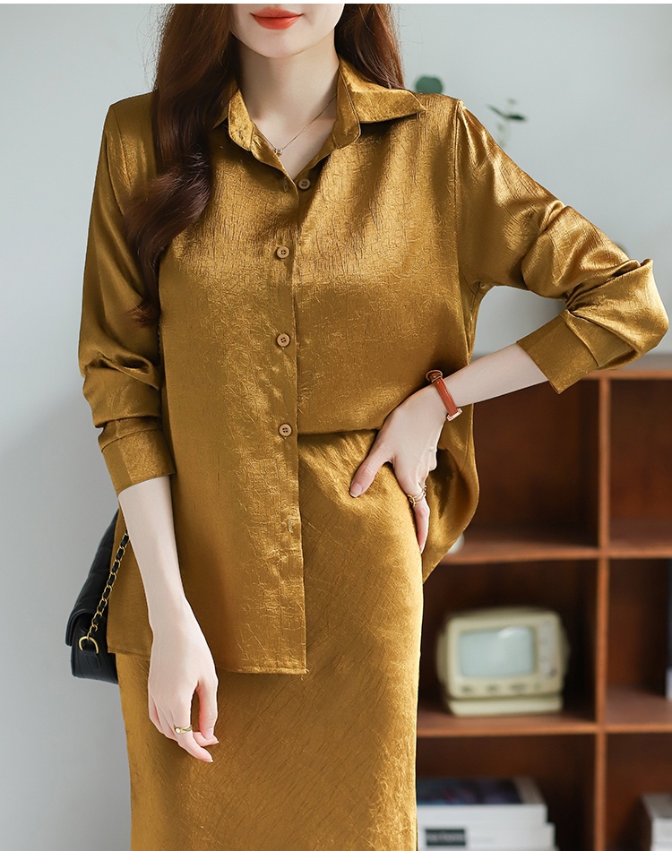Commuting long sleeve satin loose wrinkle shirt for women