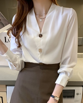 Long sleeve all-match shirt V-neck tops for women