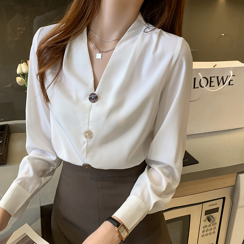 Long sleeve all-match shirt V-neck tops for women