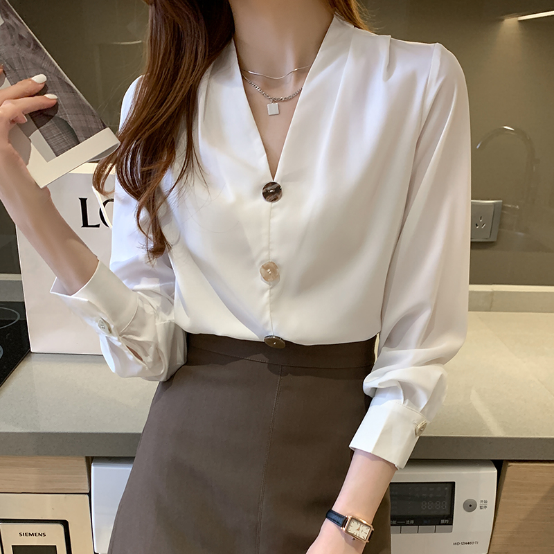 Long sleeve all-match shirt V-neck tops for women