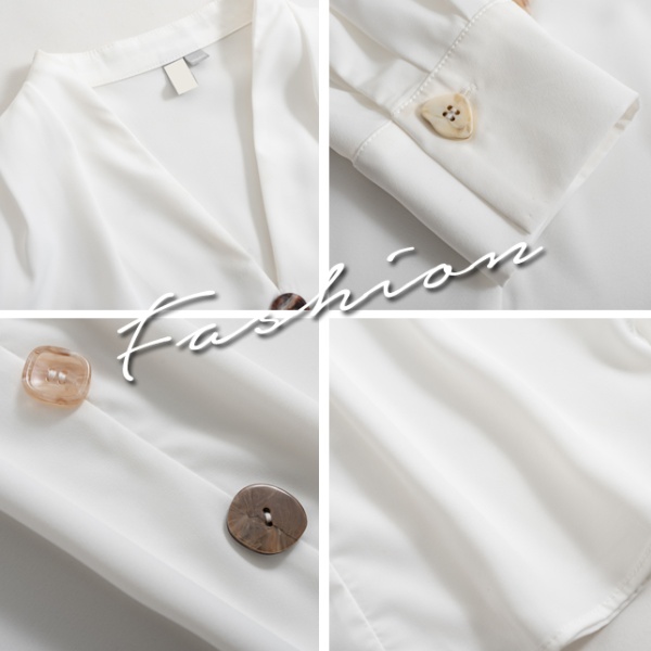 Long sleeve all-match shirt V-neck tops for women