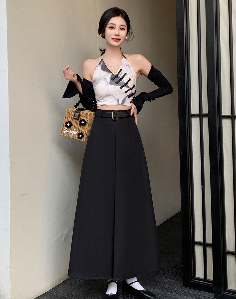 Hepburn style long skirt high waist skirt for women
