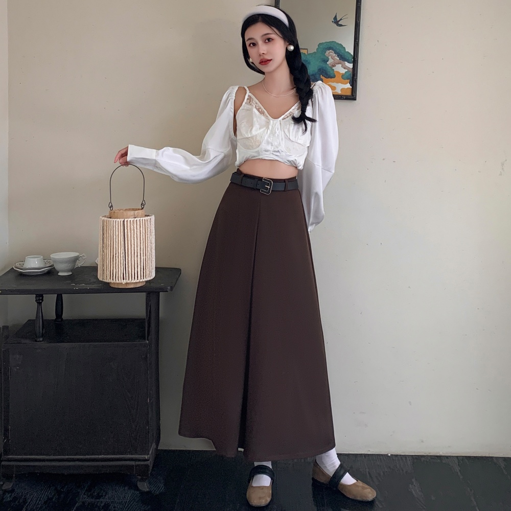 Hepburn style long skirt high waist skirt for women