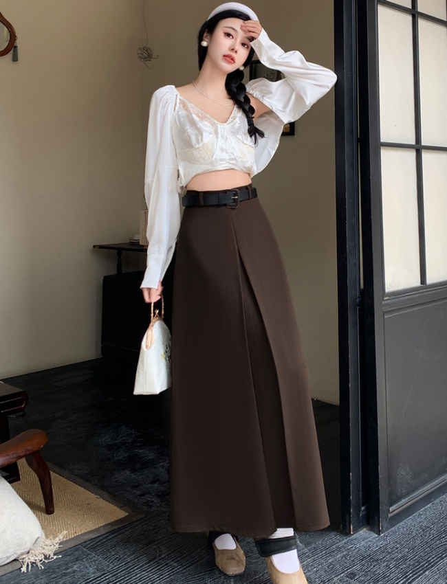 Hepburn style long skirt high waist skirt for women