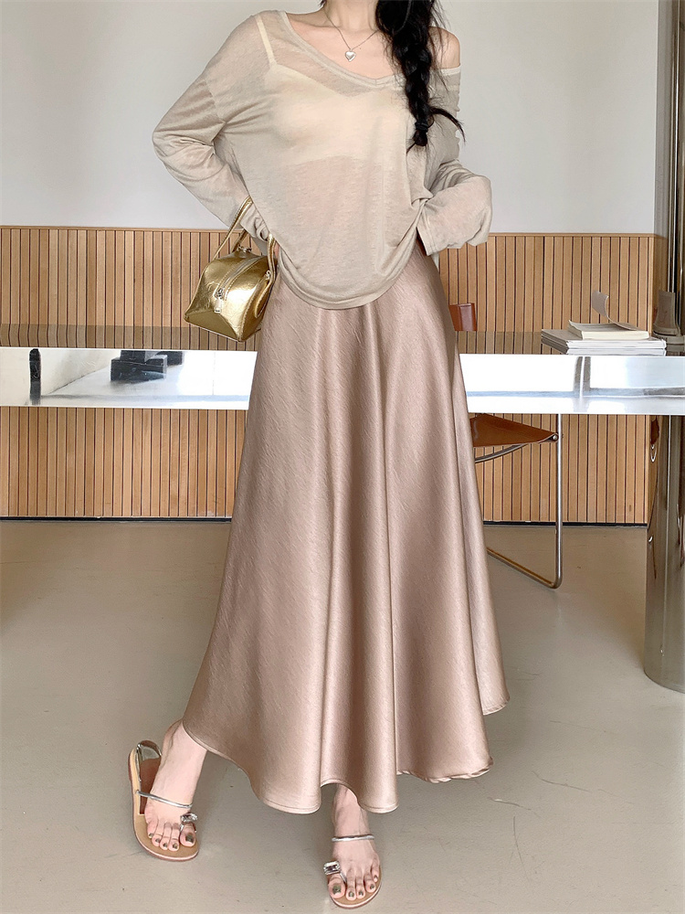 Temperament long skirt satin short skirt for women