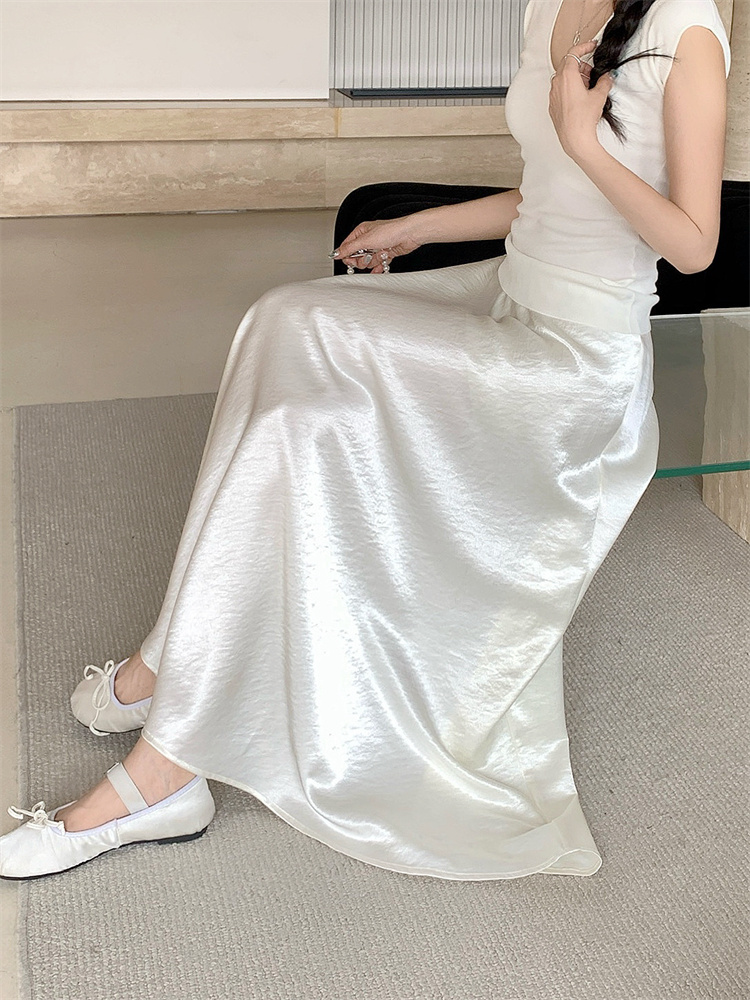 Temperament long skirt satin short skirt for women