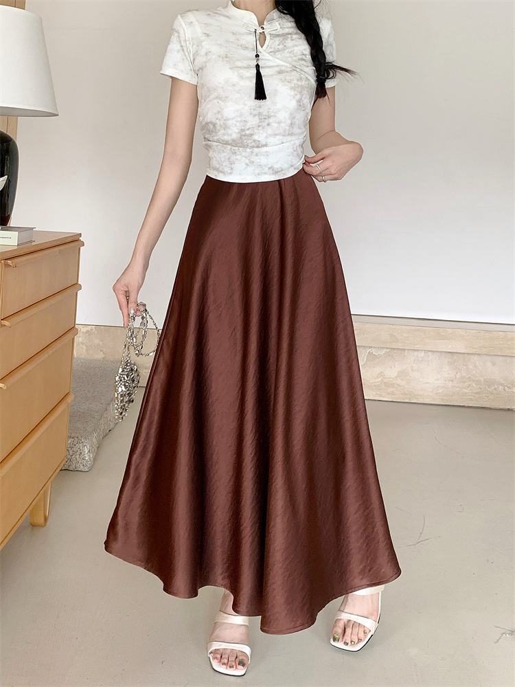 Temperament long skirt satin short skirt for women