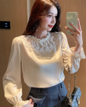 Temperament splice unique tops autumn lace shirt