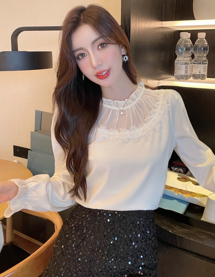 Temperament splice unique tops autumn lace shirt