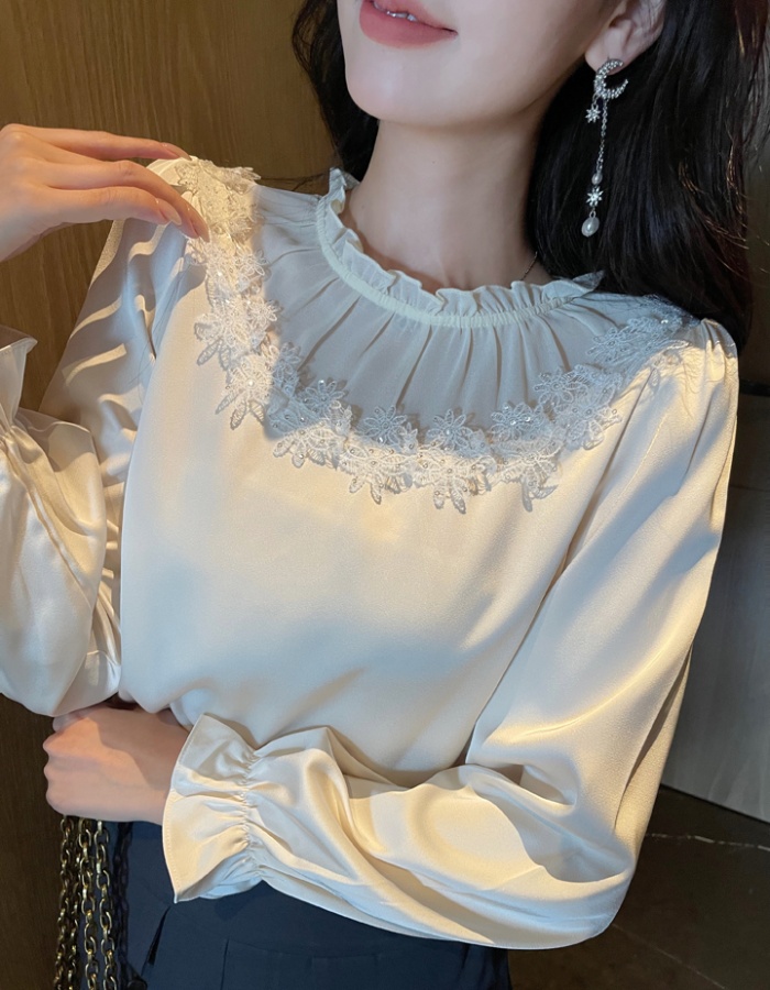 Temperament splice unique tops autumn lace shirt